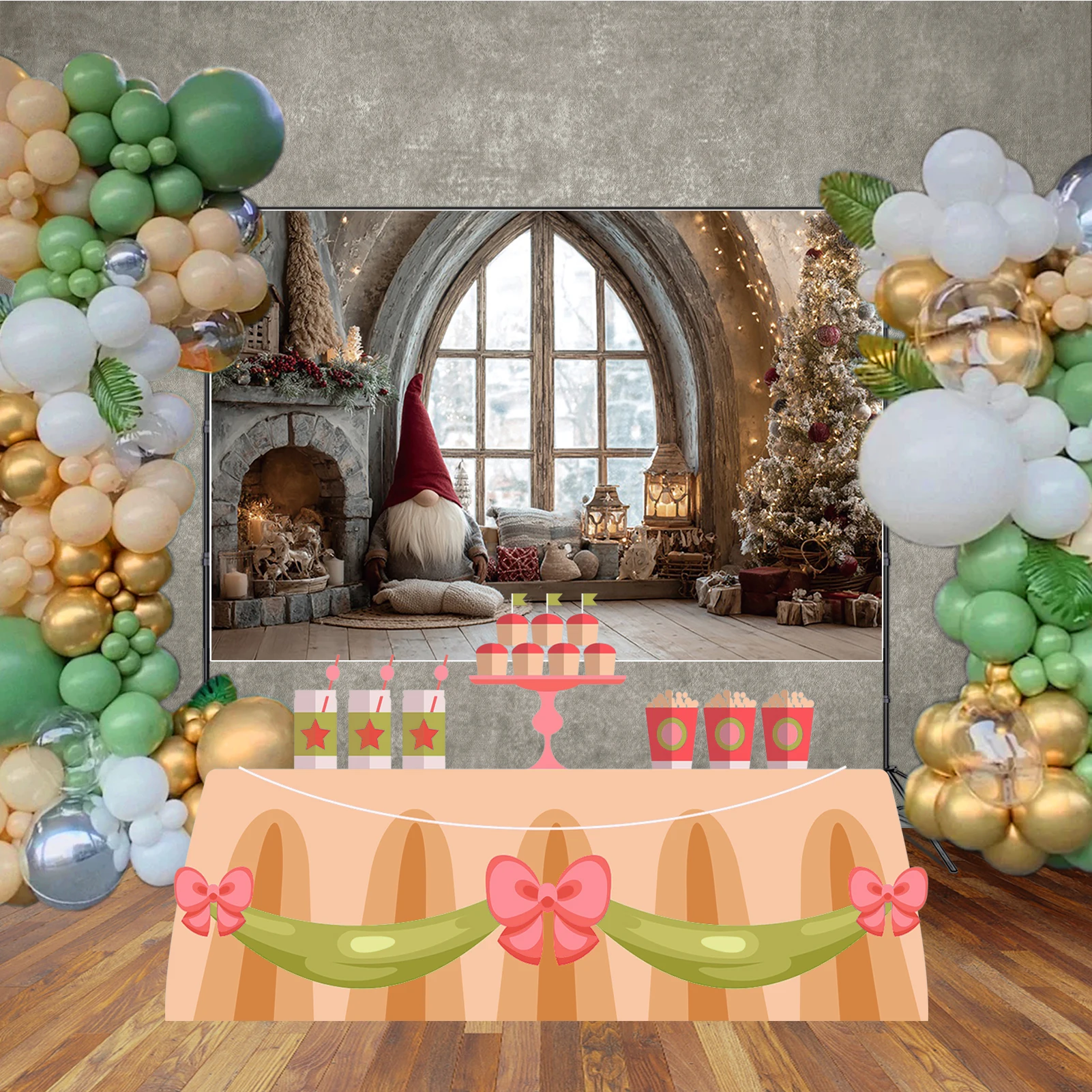 MOON.QG Christmas Ornaments Photo Background Dreamy Room Arch Pink Snowflake Photography Backdrop Photo Studio Decoration Poster