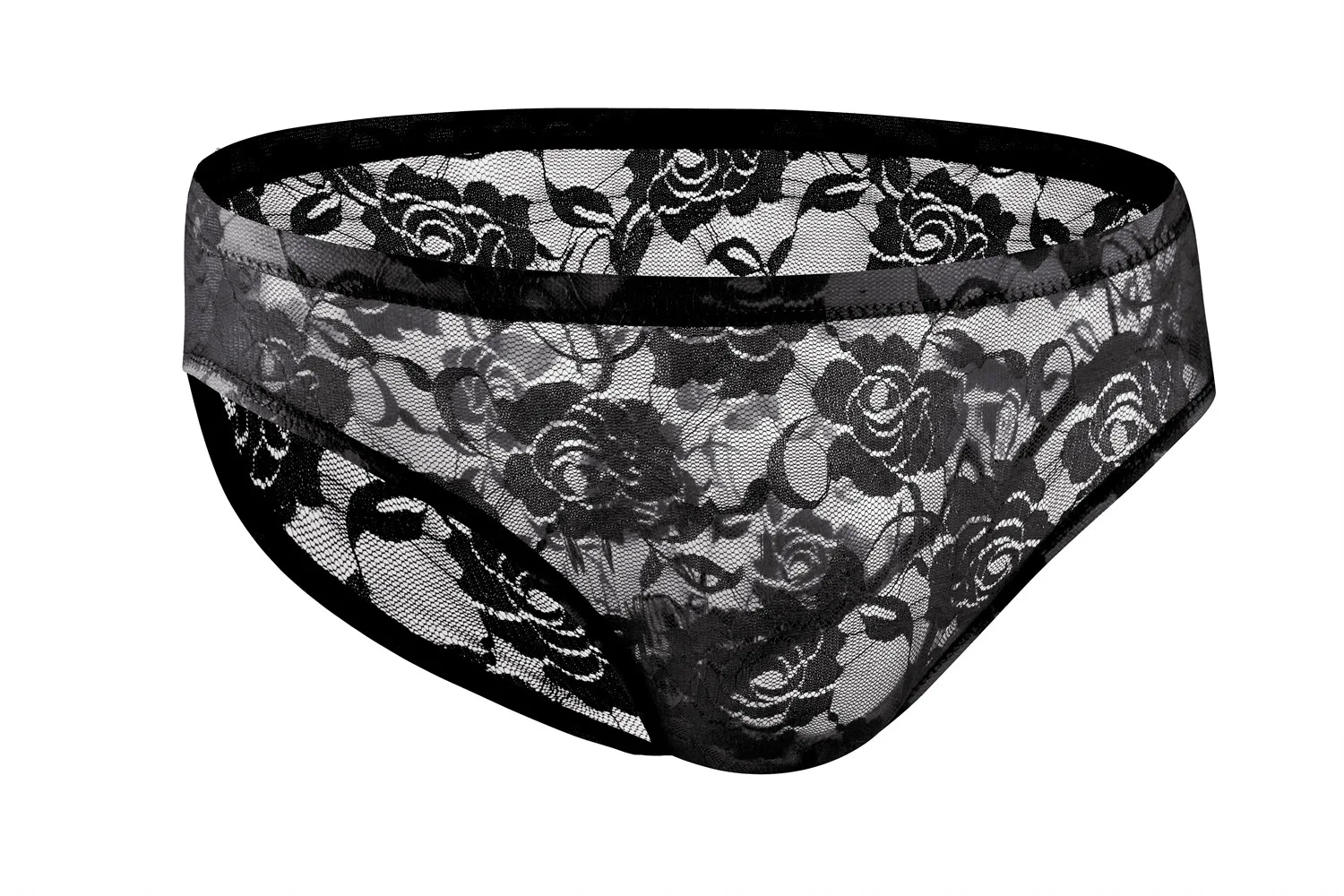 Lace Transparent Brief for Men Sexy Low Waist Bulge Pouch Underwear Thin Breathable Elastic Soft Mesh Sissy Crossdressing Tangas