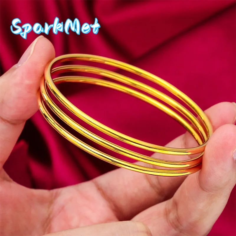 

Sparkmet2.8mm Three-Life Bracelet for Women, 24K Gold, AU999 | Polished triple rings, 2.8mm sleek band for daily elegance.