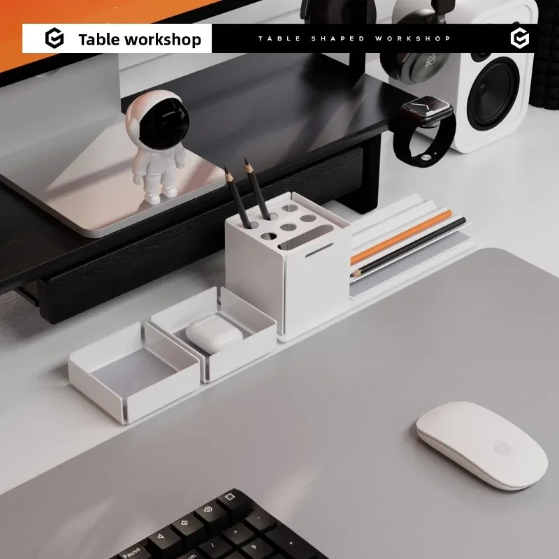 Desk Organizer Pen Holder Office Luxury Creative Storage Box Desktop Modern Pen Tray Stationery Modular Elevated Stand Accessory