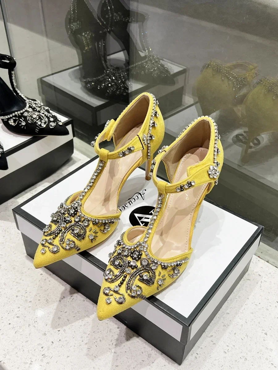 Diamond pointed high heel sandals for women in 2024 new design with sexy slim heels and shallow buckle straps for women's shoes