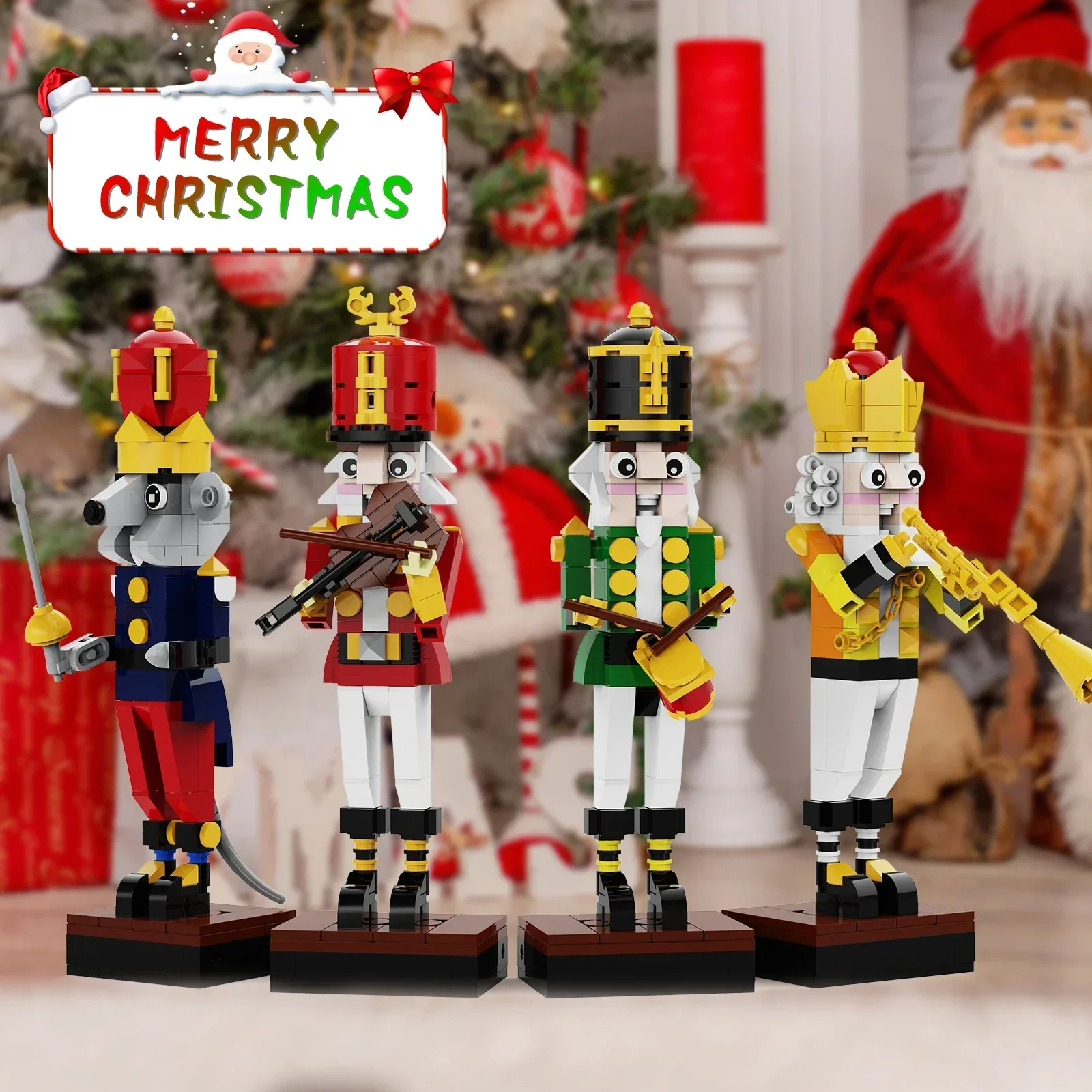 MOC Christmas Nutcracker Building Block Set 4in1 King Trumpeter Soldier Drummer Figures Model DIY Kids Puzzle Toys Birthday Gift