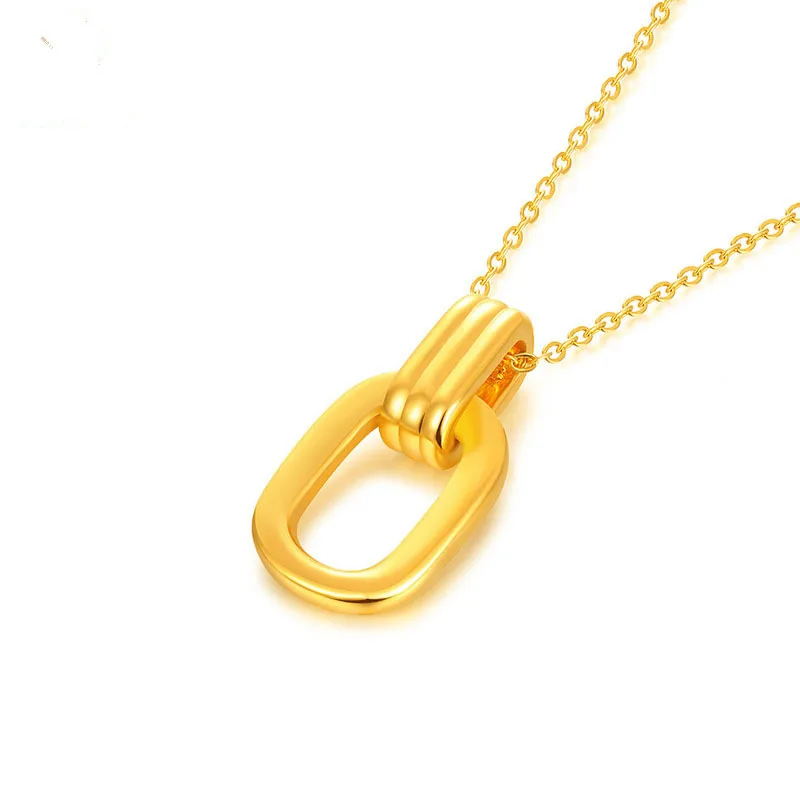 SMILE Full Gold 999 Double Ring Pendant 24K Geometric Vintage Necklace Pendant Women's Boutique Jewelry Gift P238