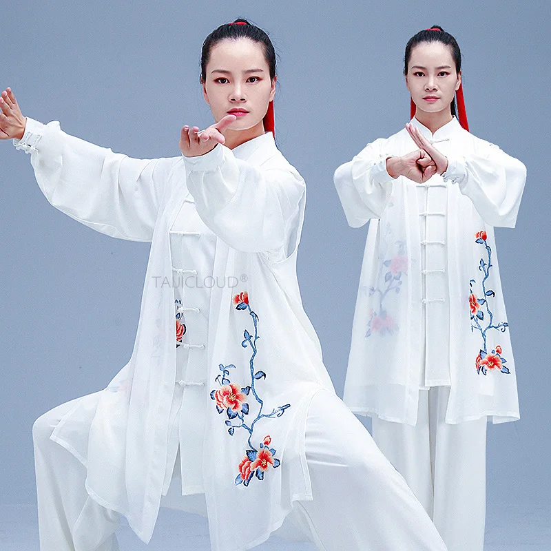 Embroidered Tai Chi Uniform 3-Piece Set Spring Autumn Unisex for Martial Arts Performance, Qigong Competition & Training