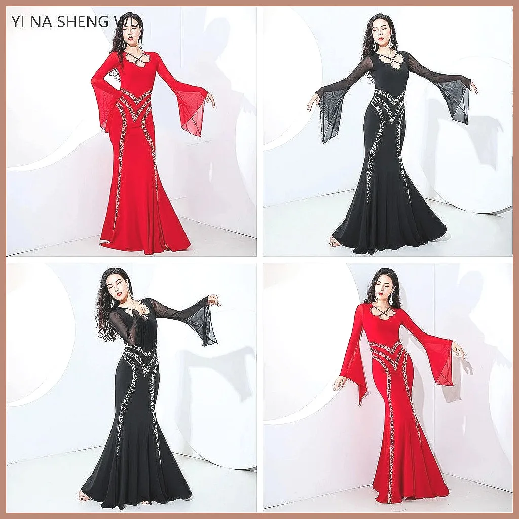 

Женское длинное платье для танца живота с рыбьим хвостом и пайетками - костюм для выступлений Khaleeji Thobe Kawleeya Beledi Saidi