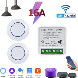 Tuya WiFi Smart Switch 16A 433Mhz Wireless Mini Round Button Switch Voice Control DIY Led Lights Works With Alexa Google Home