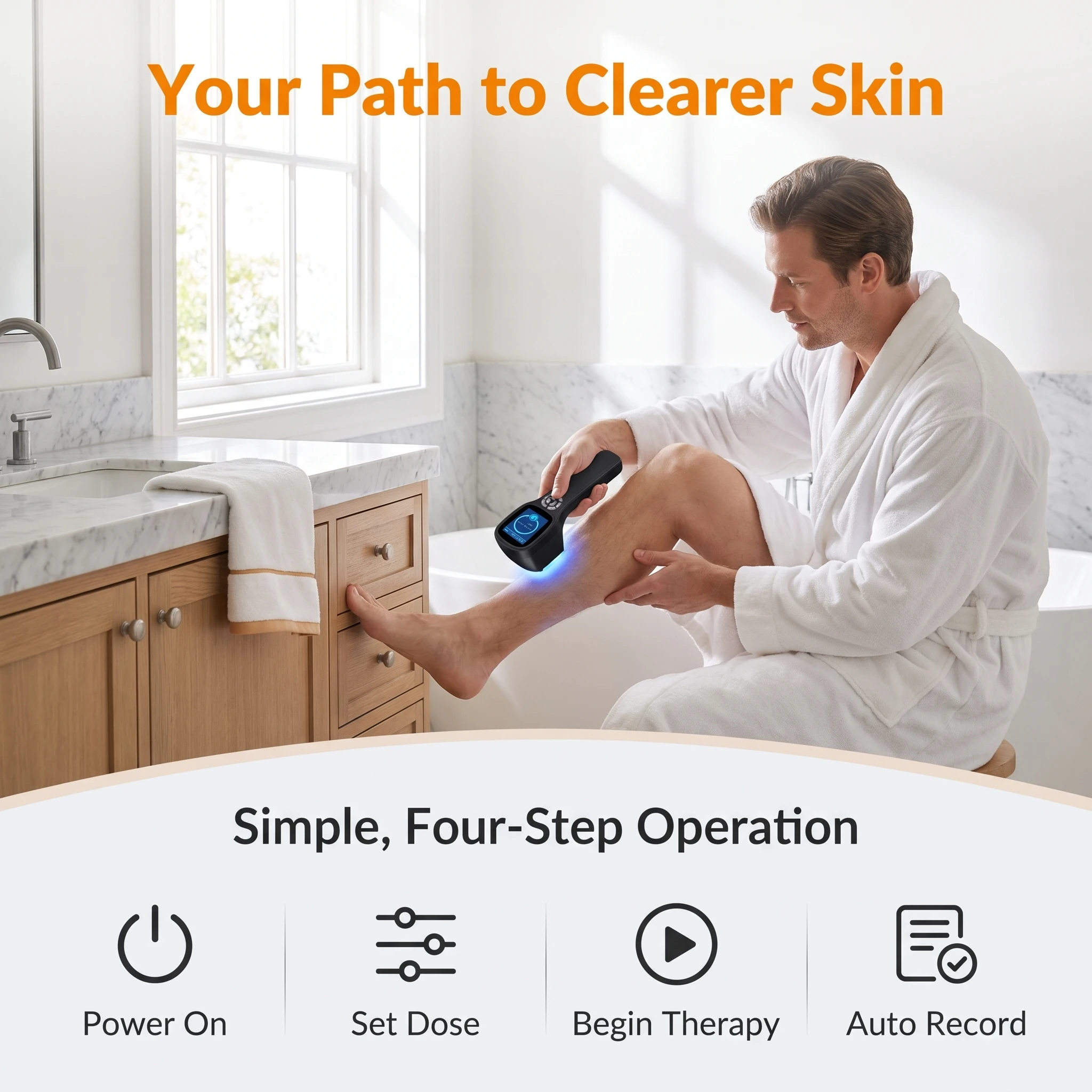 Handheld Rechargeable 308nm UVB Excimer Lamp 49 Diodes Precision Target Light Therapy Device for Vitiligo Psoriasis