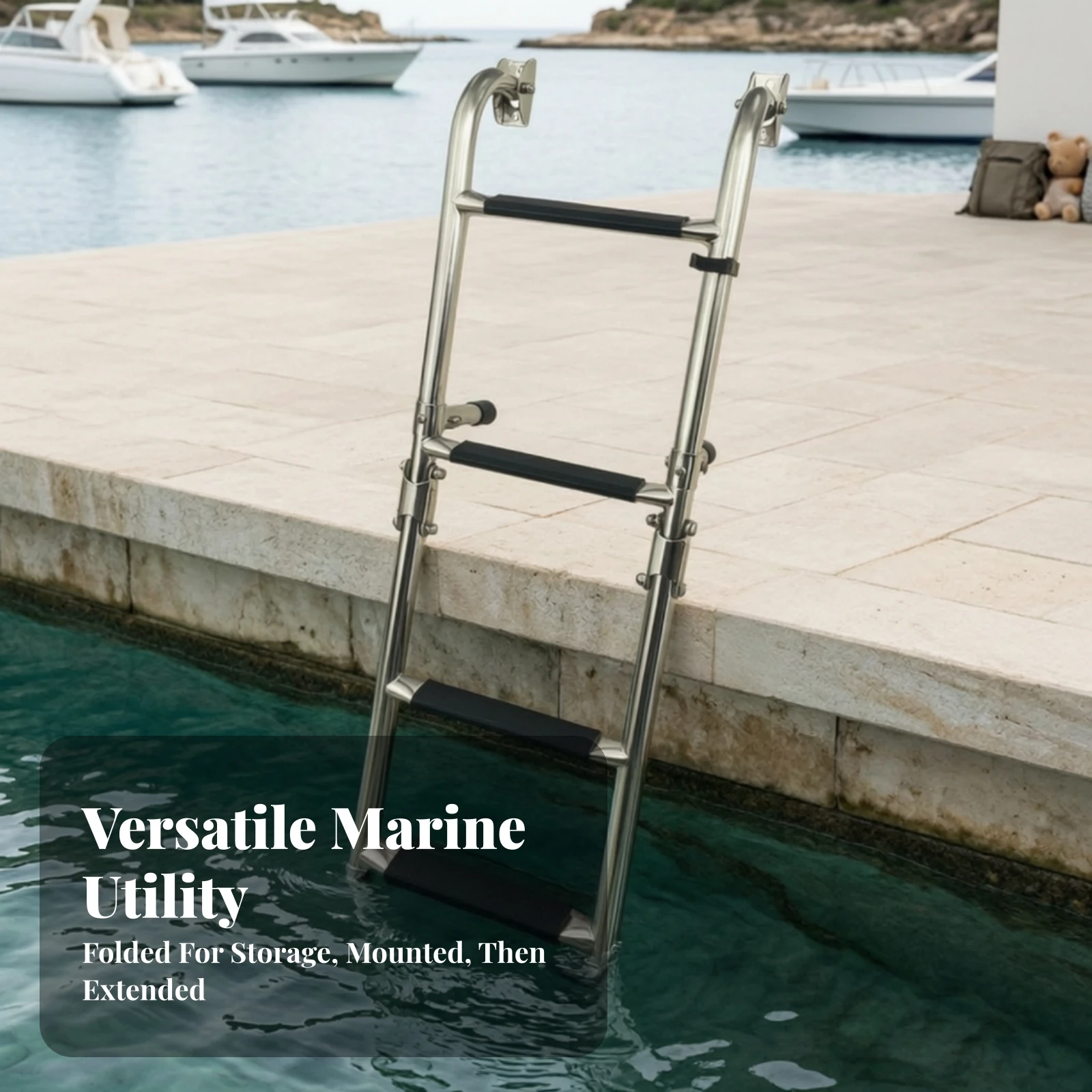 Marine Ladder with Anti-Slip Steps Compact Foldable Ladder with Mounting Hooks Heavy Duty Long-Lasting for Yacht Owners, Boats