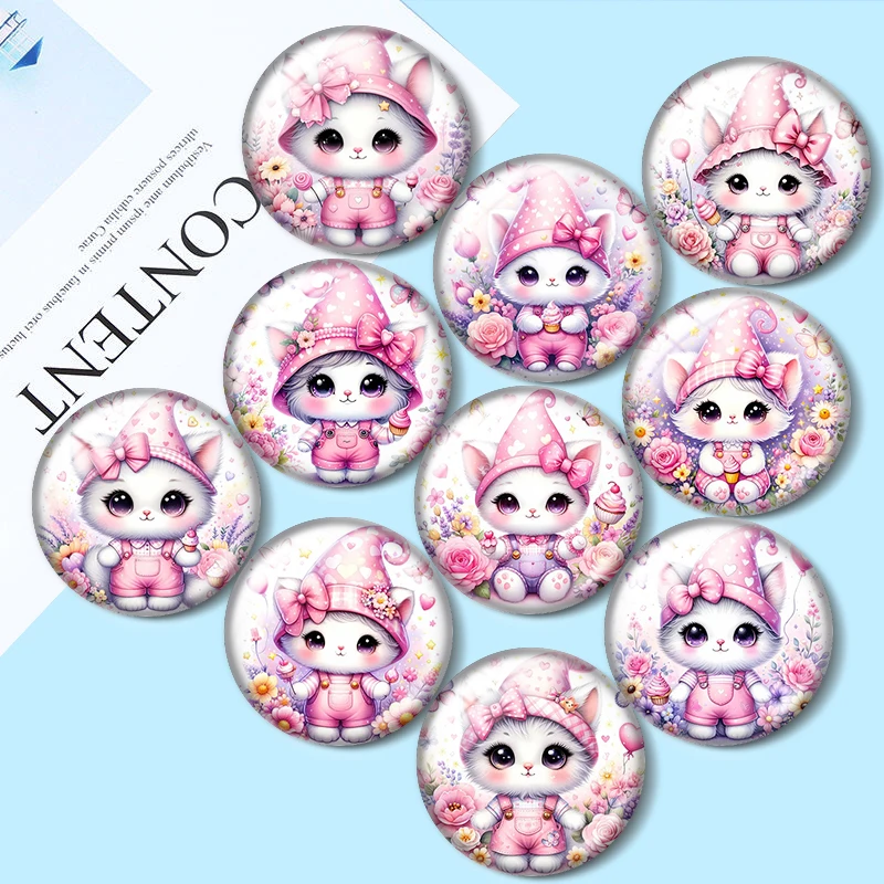 

Whimsical Cat Art 10pcs 12mm/18mm/20mm/25mm Round photo glass cabochon demo flat back Making findings