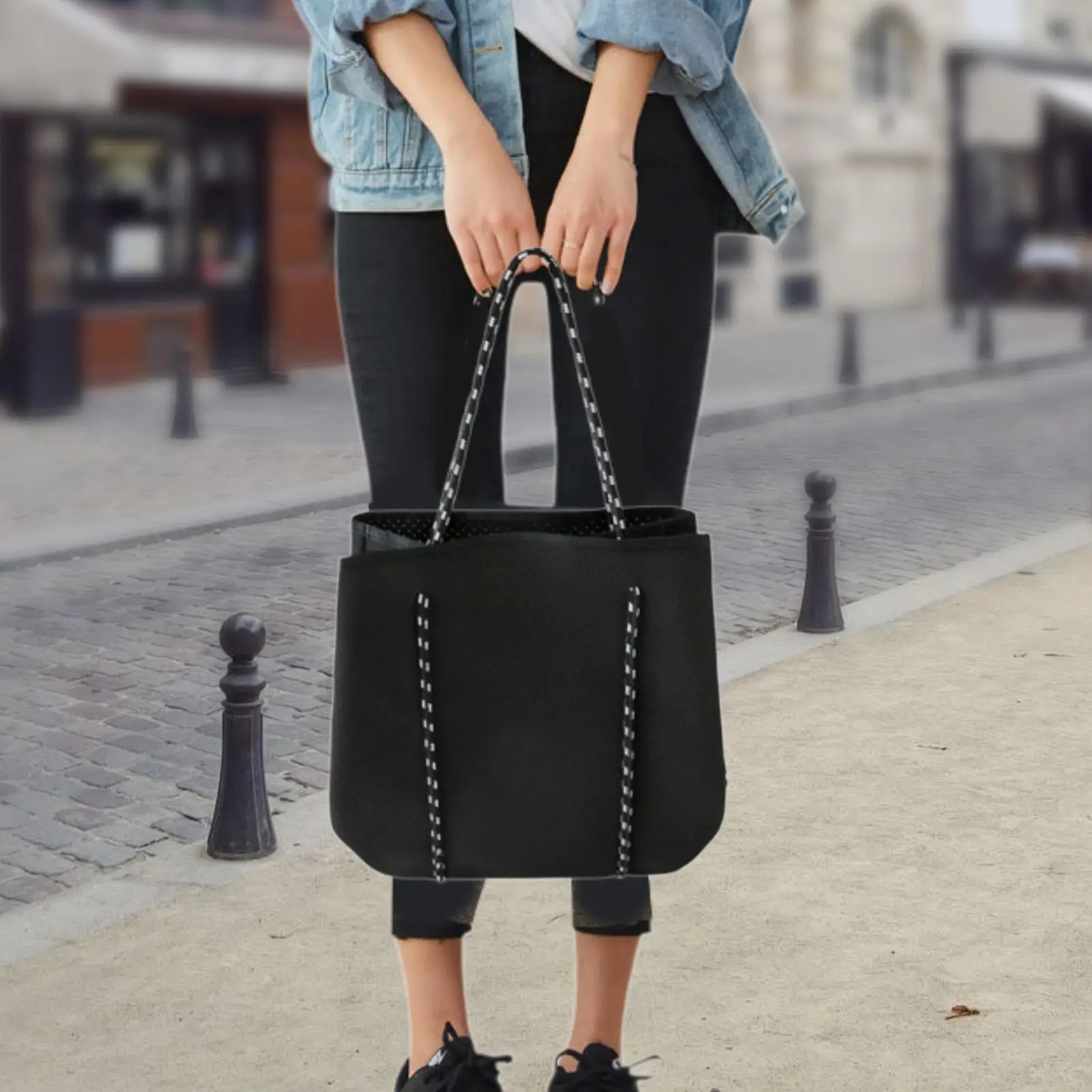 Neoprene Bag Pool Bag with Small Purse Water Resistant Beach Tote Bag Holes Handbag for Traveling Summer Shopping Gym