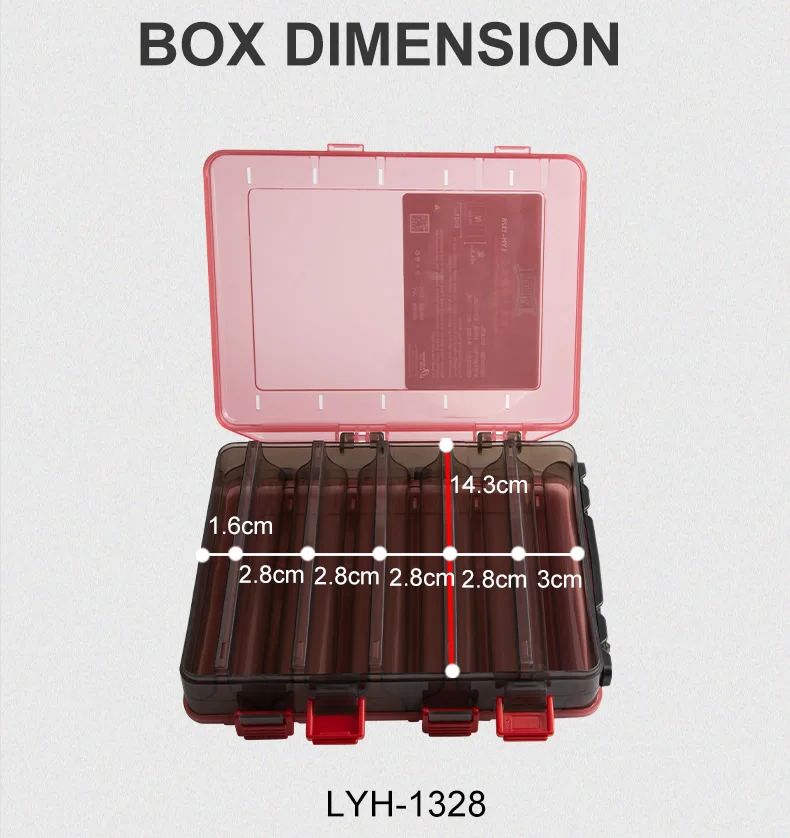Kingdom Fishing Tackle Boxes 10, 14 Fächer, Aufbewahrungskoffer für Angelzubehör aus Kunststoff, doppelseitige, hochfeste Köderboxen – Detail 7