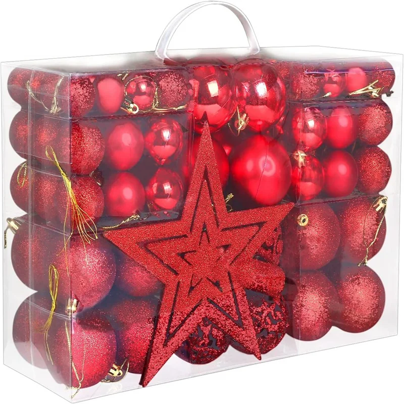 101Pcs Red Christmas Ball Ornaments for Christmas Tree, Shatterproof Christmas Tree Balls Decorative Baubles Hanging