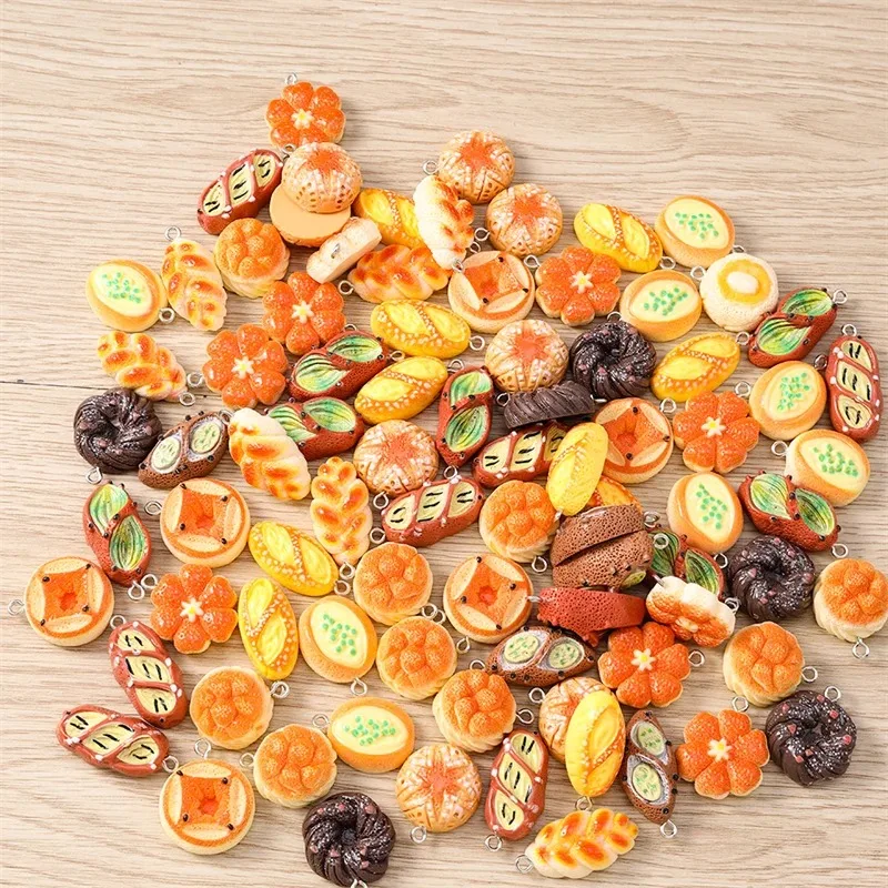 10Pcs Mixed Cute Resin Breakfast Bread Food Charms Pendants DIY Craft Supplies For Earrings Necklaces Bracelets Jewelry Making