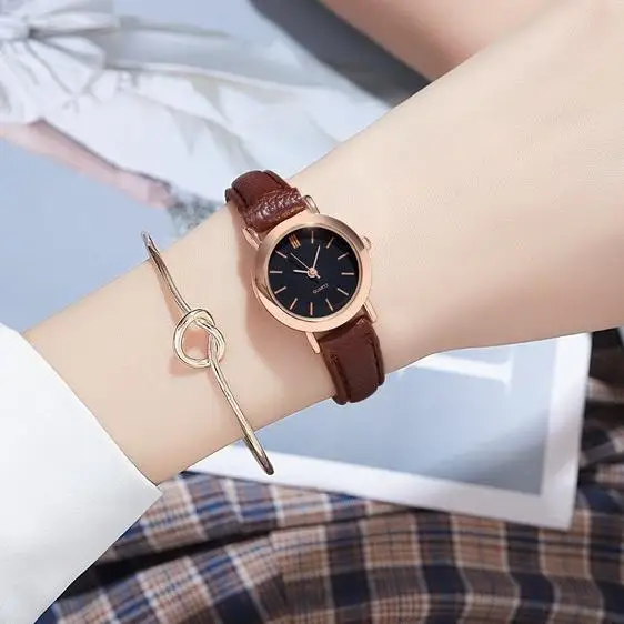 Women Casual Leather Strap Small Quartz Watch Jam Tangan Wanita Prempuan