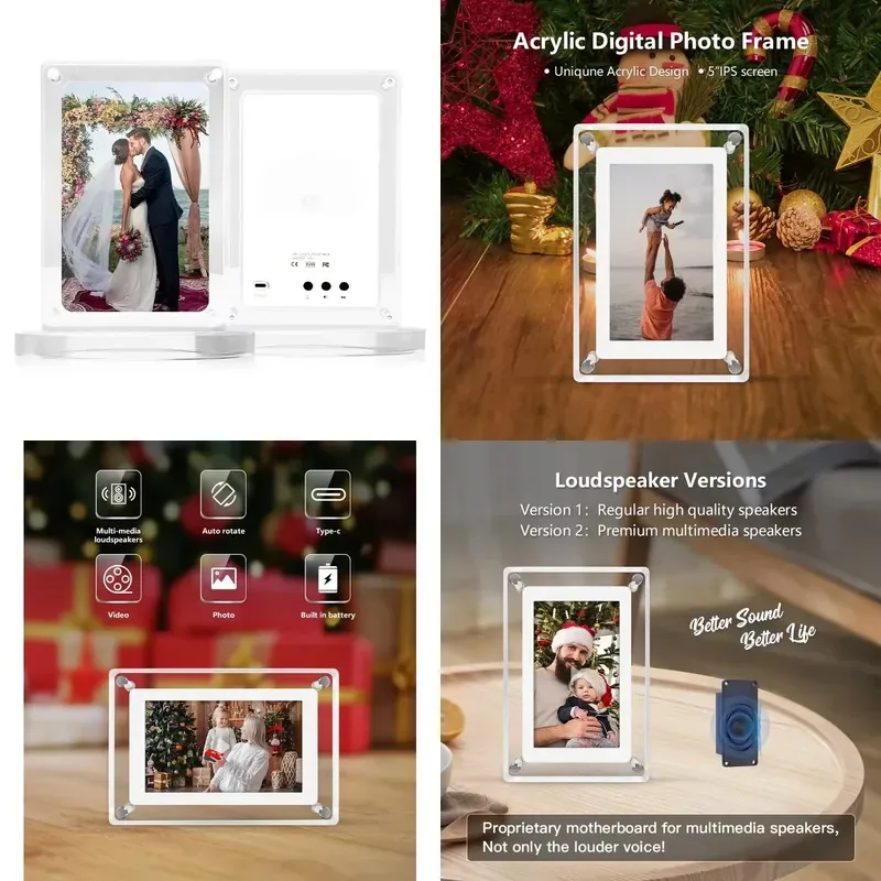 Digital Acrylic Photo Frame Transparent Electronic Album Video Playback MP4 MP3 7 Inch Display Gift