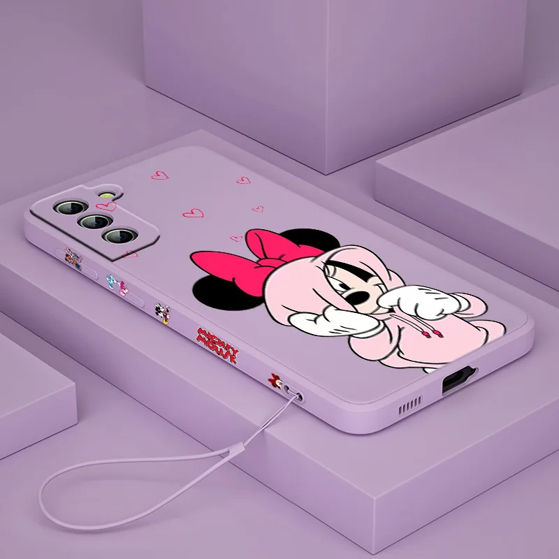 Disney Mickey Mouse For Samsung Galaxy S24 S23 S22 S21 S20 FE S10 Note 20 10 Ultra Lite Plus Liquid Left Rope Phone Case Capa