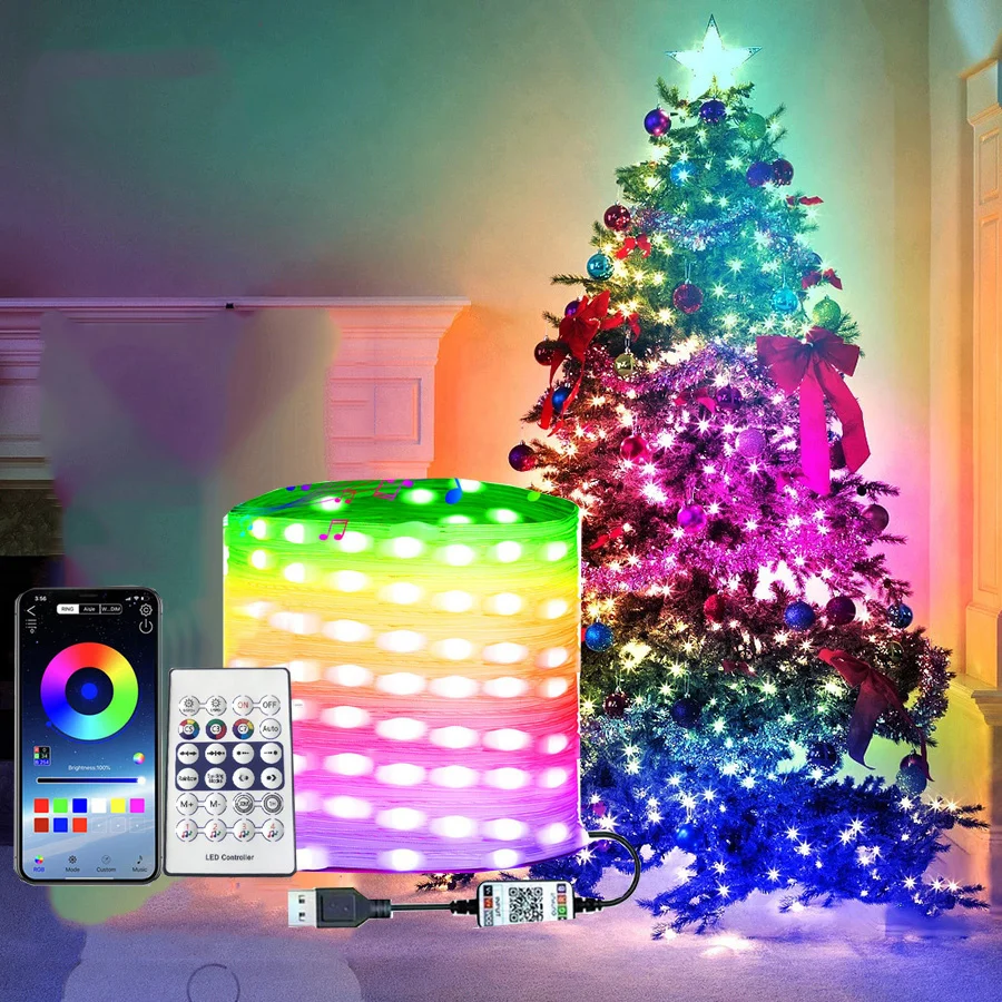 10M 20M 40M Smart App Controlled Fairy Lights Outdoor Christmas String Lights USB RGB Color Rainbow Xmas Tree Garland Lights