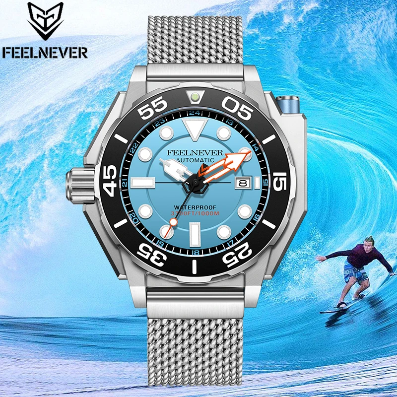 FeelNever Top Brand Luxury Mechanical Watch Auto Date Sport Stainless 100 Bar Waterproof Watches for Men Automatic Movement NH35