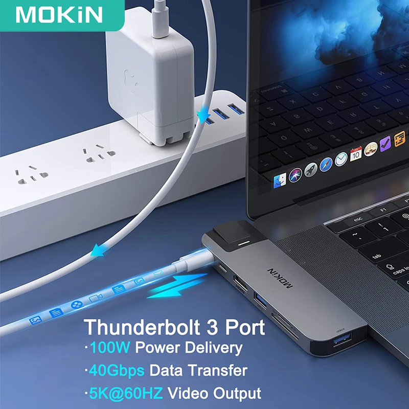 موكين محور USB نوع C إلى HDMI توسيع حوض HUB 3.0 100 واط PD USB-C محول Thunderbolt 3 للكمبيوتر ماك بوك برو ملحقات أجهزة الكمبيوتر المحمولة