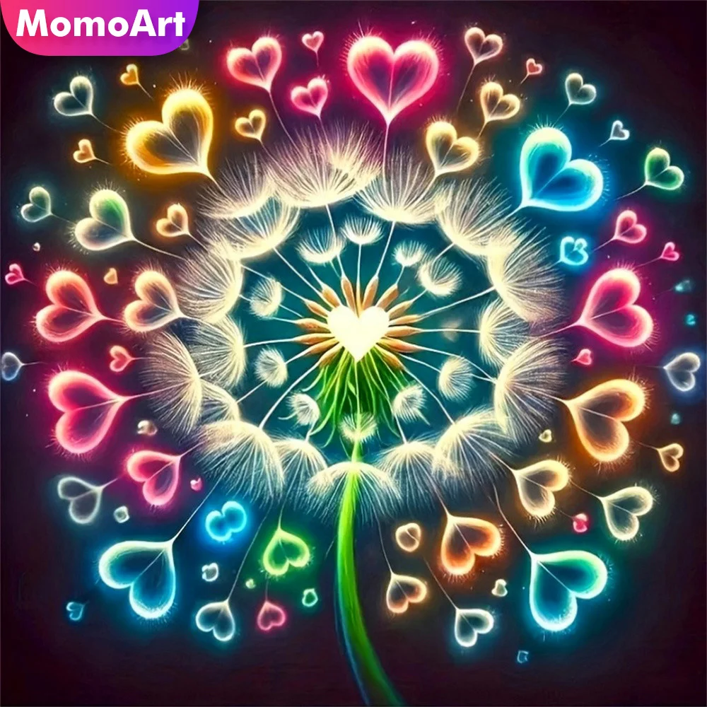 Momoart Diamant-Gemälde, Blumen-Nadelarbeit, Mosaik, Löwenzahn, Kreuzstich, Stickerei, Liebesherz-Muster für Erwachsene, Anfänger