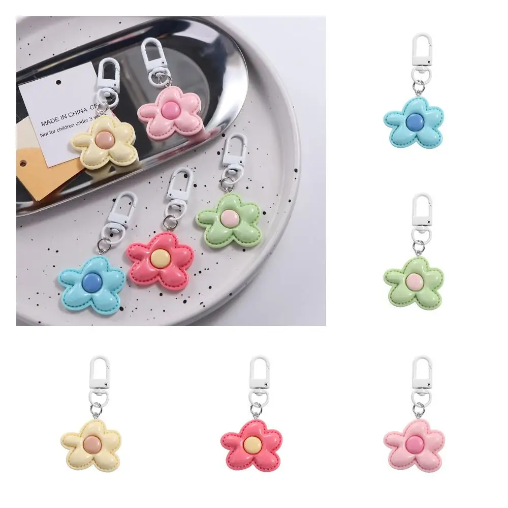 Fashion Korean Style Flower Keychain Mini Kawaii Resin Floral Keyring Cute Colorful Bloom Pendant Bag Hanging