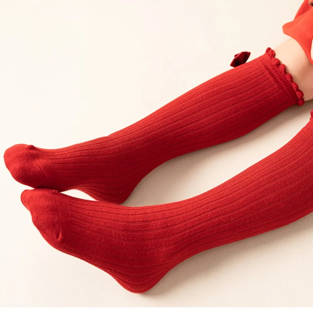 New Breathable Winter Compression Stocking Bowknot Sweat-absorbing Female Hosiery Casual Cashmere Red Socks Children