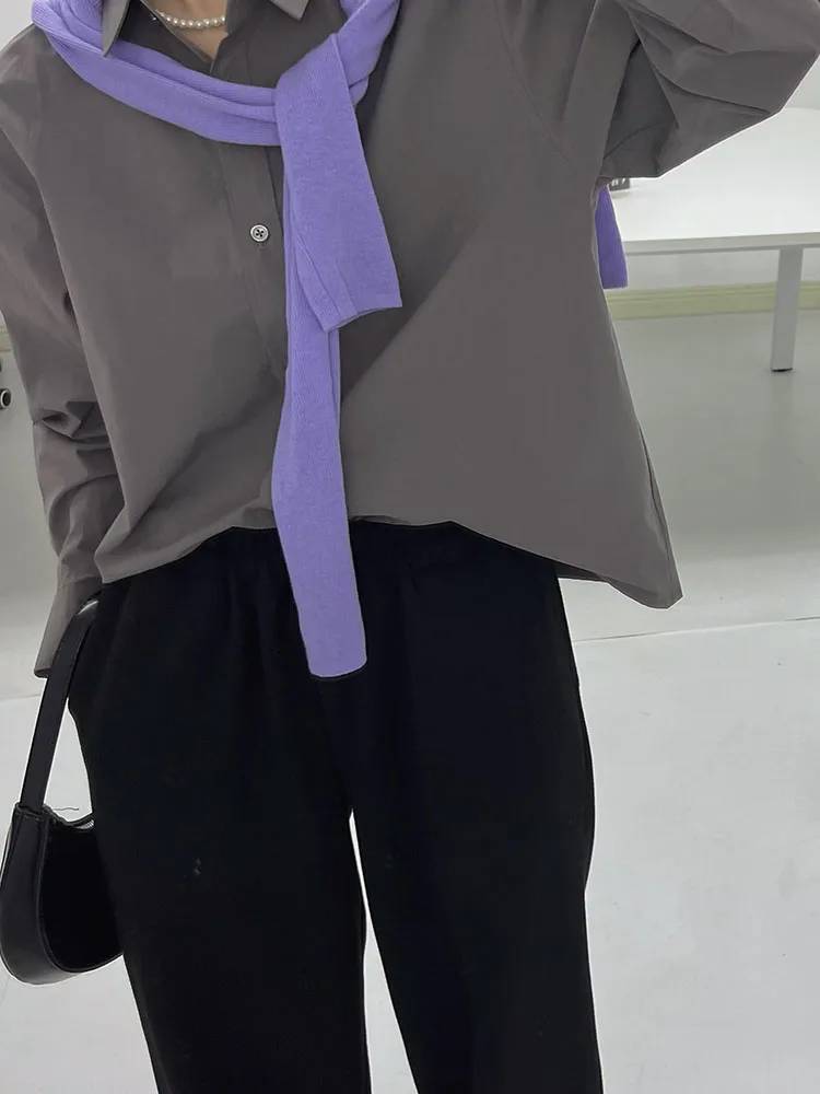 

New Pure Cotton Women's irt with Bow Tie Loose Commute Sle Inner Wear Top Knot Long Sve Ne