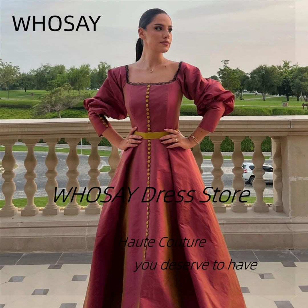 WHOSAY vestido de noche de Oriente Medio para mujer, manga larga con botones, línea A, fiesta de boda, novia, vestidos especiales