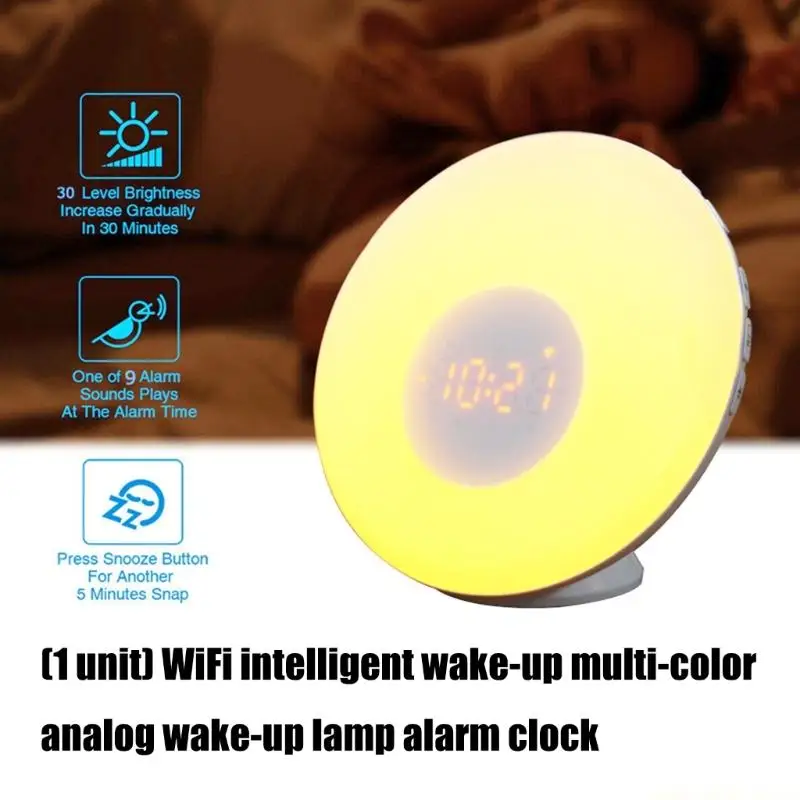 QX2E WiFi Intelligent Wake Up Light Alarm Clock Sunrises Simulation Color Mood Lamp view 5