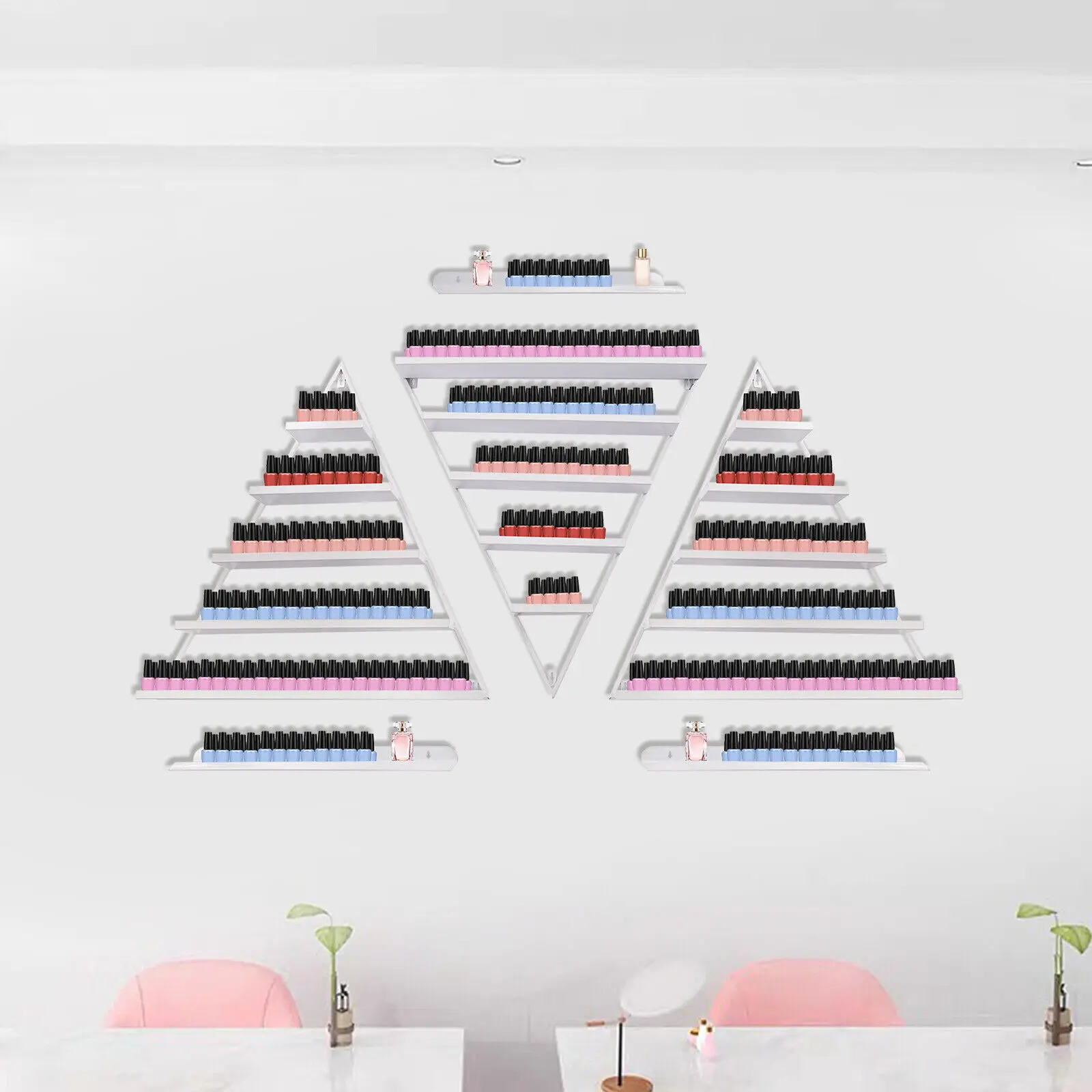 

Salon Wall Mounted Nail Polish Rack, 5-Tier Triangle Design Holds 90 Bottles Each