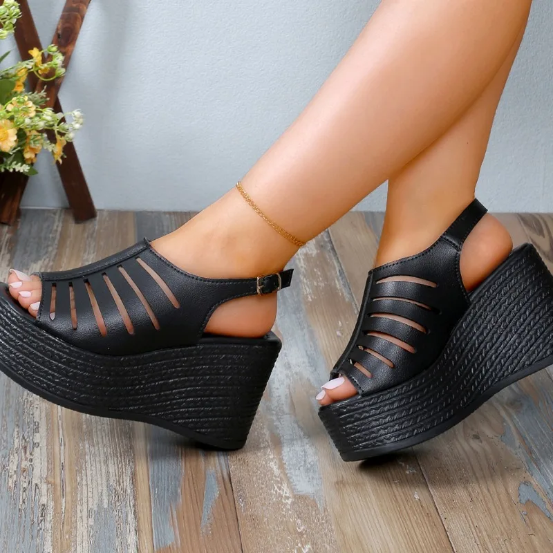 2024 Hot Sale Ladies Shoes Buckle Strap Women's Sandals Fashion Peep Toe Dress Sandals Women Summer Plus Size Wedge Sandals