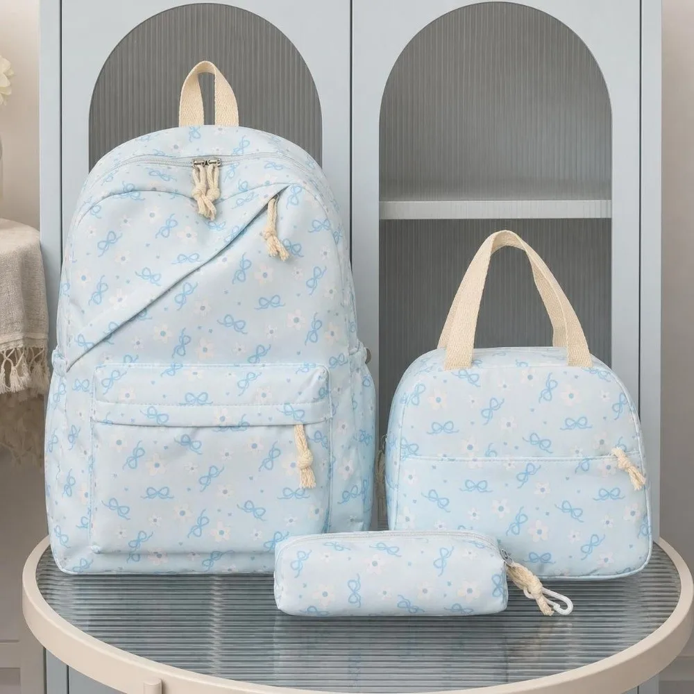 3PCS Bow Print Backpack,lunch Bag,Pencil Case Set Lightweight Spacious Schoolbag Set Multicolor Sweet Student Rucksack Set