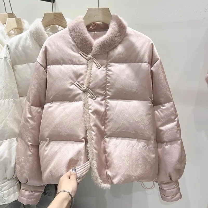 冬ファッション 暖かい ホワイトダックダウンライナー ミンクダウン スプライシング ダウンジャケット 気質 セレブリティ 新中華風ジャケット