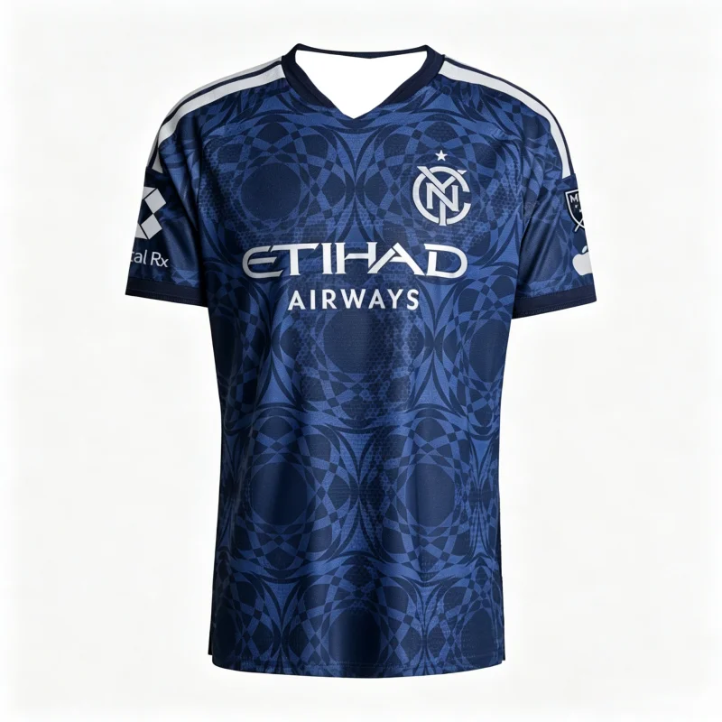 NYCFC 2026 New Men's Women Soccer Shirt MLS Football Jersey Fan Version Blue Geometric Pattern Summer T-Shirt Family Kids Tees