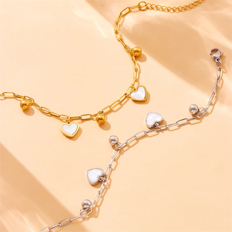 DIEYURO 316L Stainless Steell Heart Double-deck Bracelet New Trend Small Round Bead Non-fading Love Hand Chain Jewelry Gift image 4