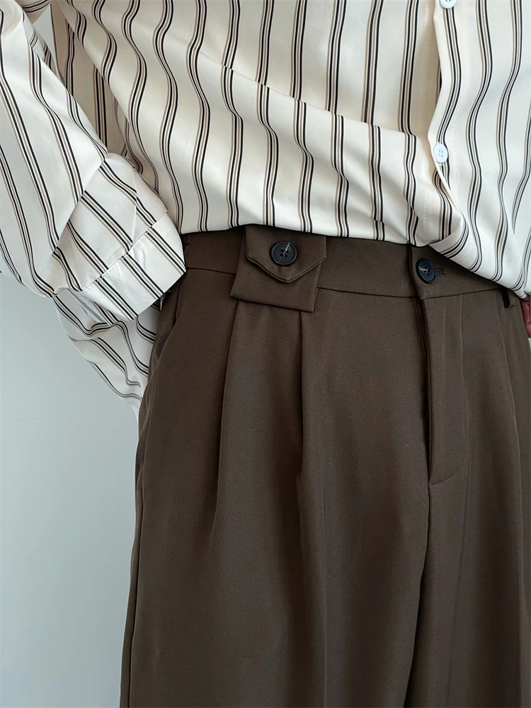 

NKESEN Brown Wide Leg Casual Men's Pants Bla Straight Loose Drape Versatile Spring Season Japanese Sle Color