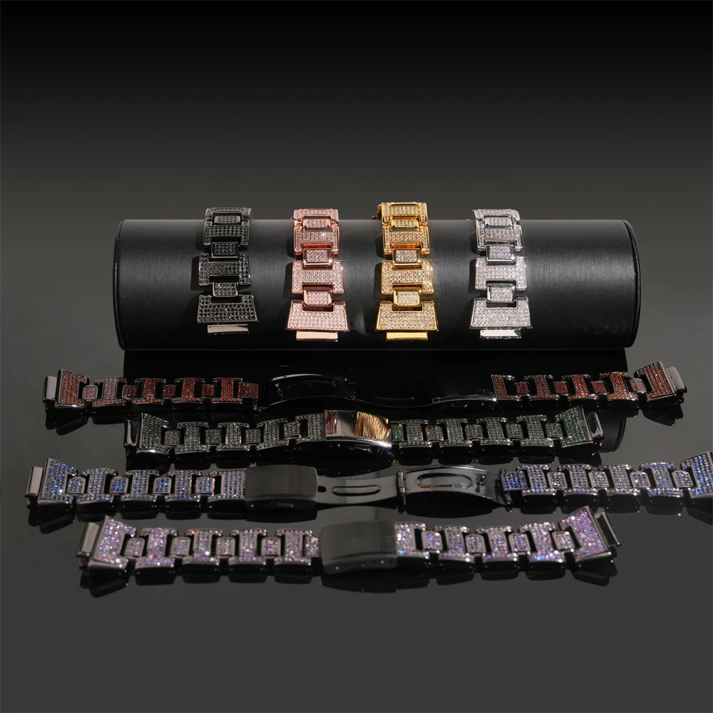 Icedminer Bling Watch Strap For CAS** Watch Series Colorful Brass Zircon Iced Out Wrist Band Free Shipping