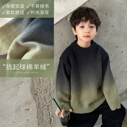 Children Clothes Kids Casual Sweater 2024 Winter Boy Handsome Thickened Cashmere Gradient Color Korean Style Warm Sweater