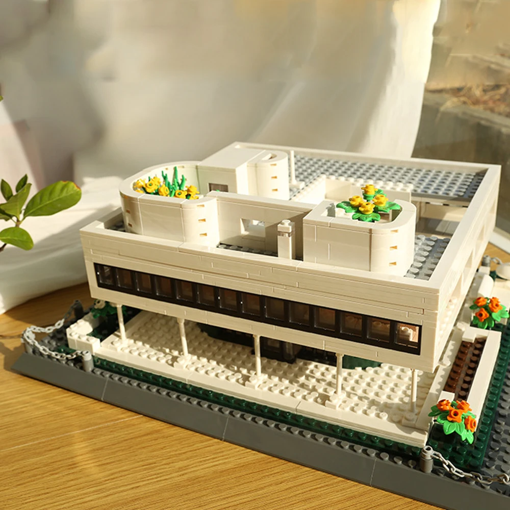 Creative Paris France Famous Modern Art Architecture City Street View Block Villa Savoye Construction Model Building Brick Toy
