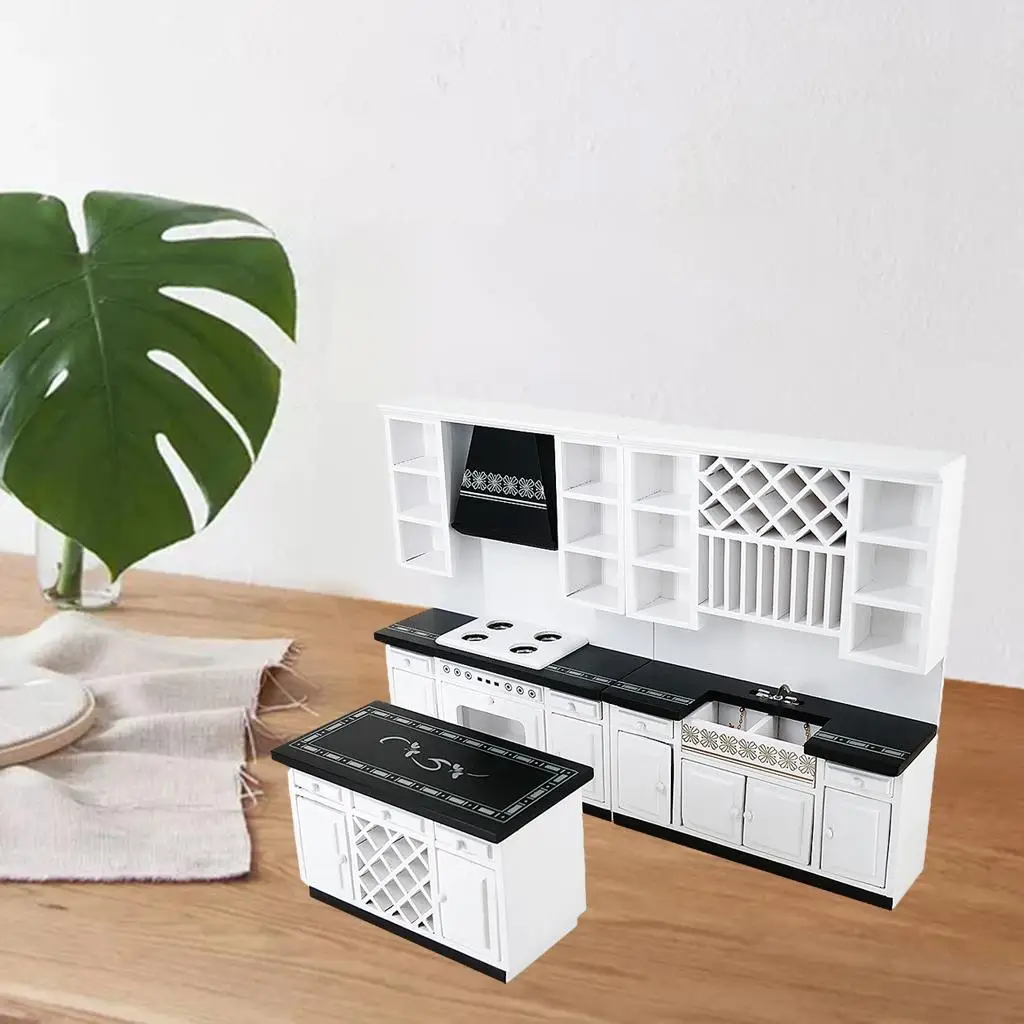 

1:12 деревянные кухонные шкафы, набор мебели, мини-аксессуар для украшения дома