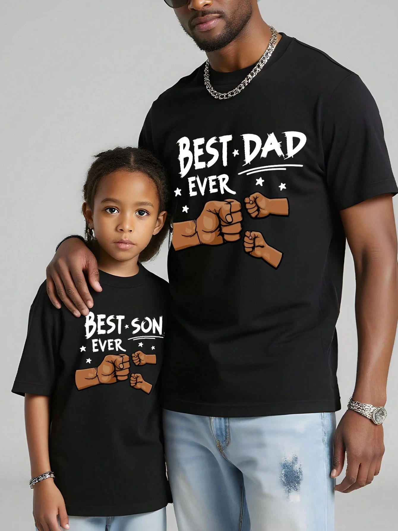 2026 New Father’s Gift Family Matching Unisex Oversized T Shirt Best Dad Ever Fist Bump Star Letter Print Streetwear Tee