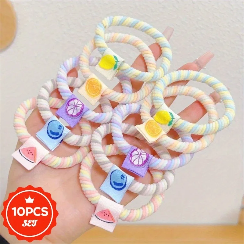 

10Pcs/set Glitter Hair Ties with Cute Cartoon Fruit - High Elastic Shiny Hair Bands for Women,Elegant Ponytail Hair Rope Holders