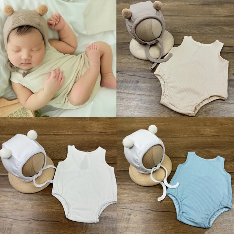 ❤️Newborn Photography Clothing Hat+Jumpsuit 2Pcs/set Studio Baby Photo Props Accessories Infant Shot Clothes Outfits Fotografia