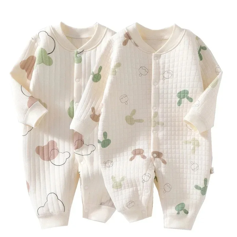 Macacão de algodão recém-nascido de 3 camadas, urso, coelho, macacão de bebê dos desenhos animados, roupa infantil, Onesie infantil, menino, menina, outono, inverno