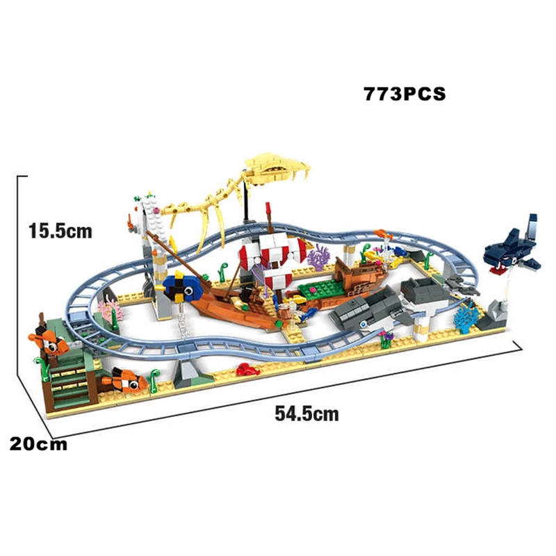 773 ชิ้น Undersea Ocean Roller Coaster ผจญภัย Building Blocks ชุดสัตว์ทะเลเมืองสวนสนุกของเล่นสําหรับของขวัญเด็ก