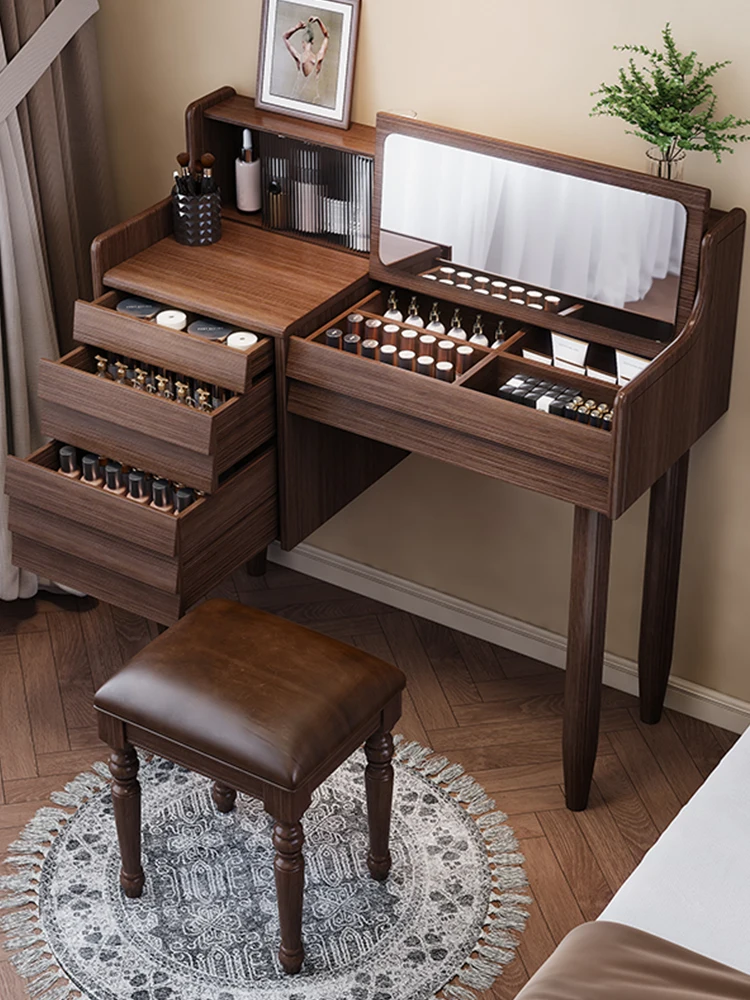 

Modern simple bedroom, vanity table, storage cabinet integrated, all solid wood clamshell, vanity table, desk two-in-one 80 cm