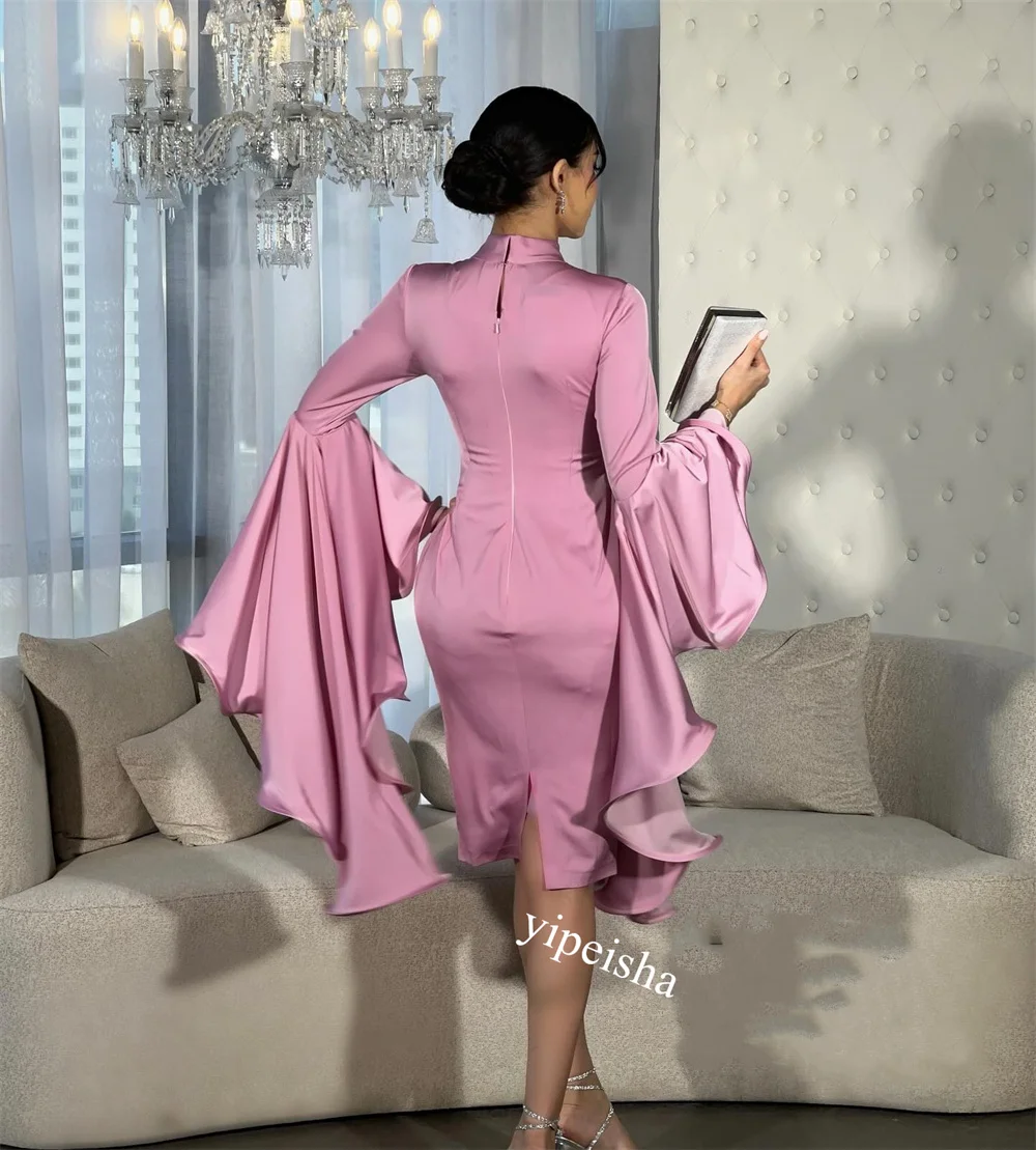 Charmeuse Ruffles Quinceanera Sheath High Collar Bespoke Occasion Gown Knee Length Dresses es es