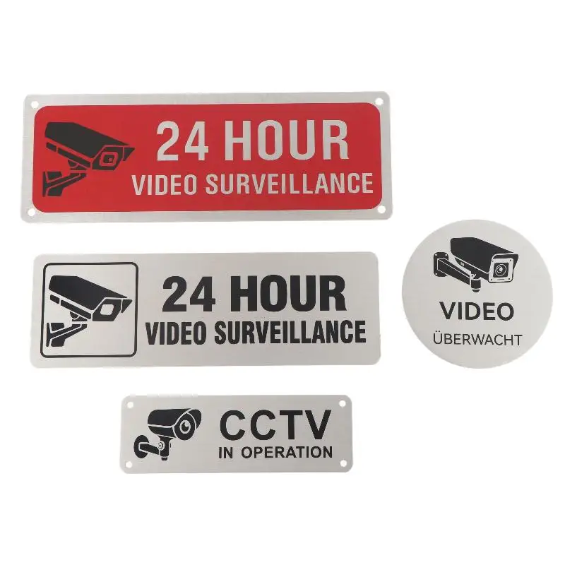 24 Hour Video Surveillance Sign Metal CCTV Warning Plate Waterproof Security Alert Plaque For Home Yard Villa Outdoor Wall Use
