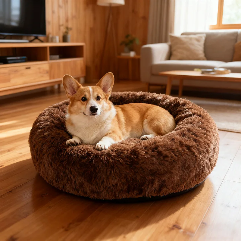 

Круглая супермягкая плюшевая лежанка для животных 100 см/39,37 дюйма, теплая зимняя кровать-домик для крупных и средних собак, гнездо ﻿ ﻿