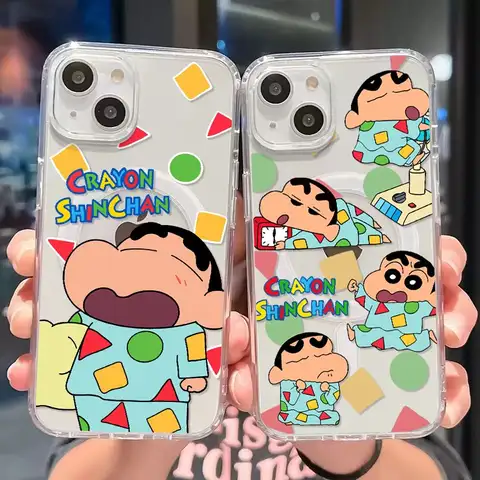 귀여운 크레용 Shinchans Magsafe 자기 전화 케이스 삼성 갤럭시 S25 S24 S23 S22 S21 S20 FE 플러스 울트라 5G 소프트 클리어 커버